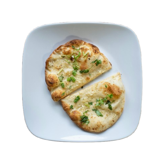 Garlic Naan—soft, fluffy tandoor-baked naan brushed with butter and infused with fresh garlic and herbs