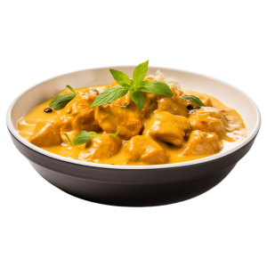 Mango Chicken with tender chicken simmered in a creamy mango and coconut gravy with aromatic Indian spices