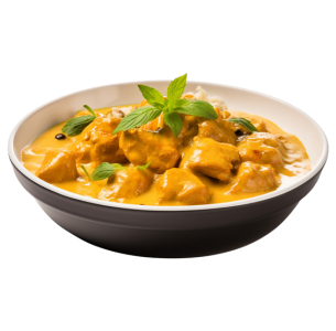 Mango Chicken with tender chicken simmered in a creamy mango and coconut gravy with aromatic Indian spices