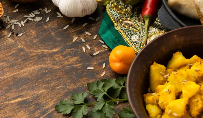 Traditional Indian potato curry served with aromatic spices and herbs